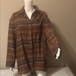 Vintage 1990s Brown Patterned Button-Up Shirt